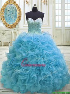 Chic Sweetheart Sleeveless Organza Quinceanera Gown Beading and Sequins Sweep Train Lace Up