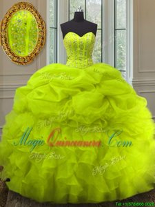 Sleeveless Beading and Ruffles and Pick Ups Lace Up Sweet 16 Dress