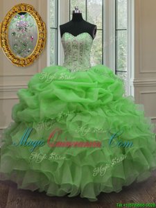 Flare Pick Ups Floor Length Ball Gowns Sleeveless Quinceanera Gowns Lace Up