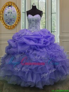 On Sale Sweetheart Sleeveless Organza Sweet 16 Dress Beading and Ruffles and Pick Ups Lace Up