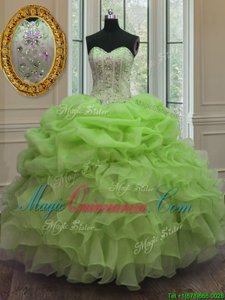 Fitting Pick Ups Sleeveless Organza Lace Up Vestidos de Quinceanera for Military Ball and Sweet 16 and Quinceanera