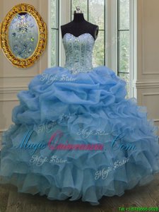 Top Selling Blue Quinceanera Gown Military Ball and Sweet 16 and Quinceanera and For with Beading and Pick Ups Sweetheart Sleeveless Lace Up