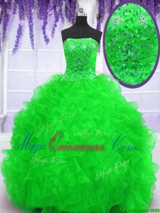 Spectacular With Train Sweet 16 Dress Strapless Sleeveless Brush Train Lace Up