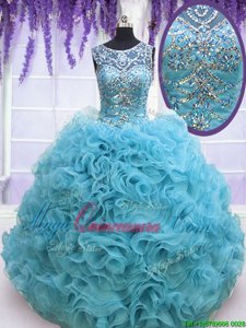 Dynamic Square Organza Sleeveless Sweet 16 Quinceanera Dress and Beading and Ruffles