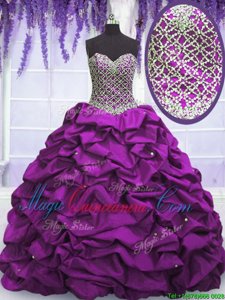 Luxurious Sequins Pick Ups Floor Length Ball Gowns Sleeveless Fuchsia Vestidos de Quinceanera Lace Up