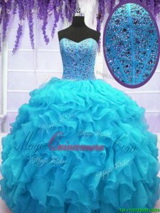 Custom Fit Floor Length Ball Gowns Sleeveless Baby Blue Sweet 16 Dress Lace Up