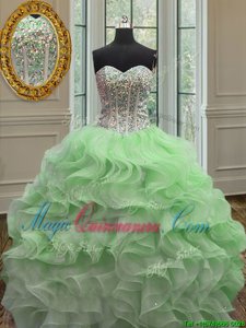 Simple Organza Sleeveless Floor Length Vestidos de Quinceanera and Beading and Ruffles