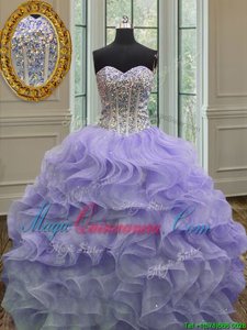 Super Lavender Sleeveless Organza Lace Up Sweet 16 Dresses for Military Ball and Sweet 16 and Quinceanera