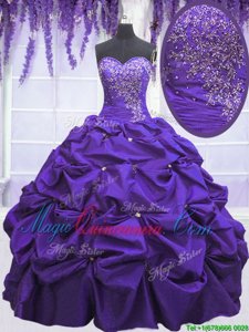 Pick Ups Sweetheart Sleeveless Lace Up Quinceanera Dress Purple Taffeta