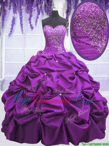 Ideal Purple Sweetheart Neckline Appliques and Pick Ups 15 Quinceanera Dress Sleeveless Lace Up