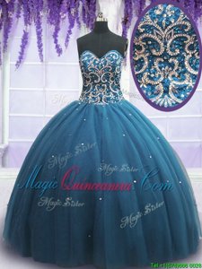 Floor Length Ball Gowns Sleeveless Teal 15 Quinceanera Dress Lace Up
