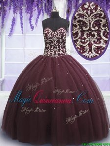 Spectacular Dark Purple Quinceanera Gown Military Ball and Sweet 16 and Quinceanera and For with Beading and Appliques Sweetheart Sleeveless Lace Up