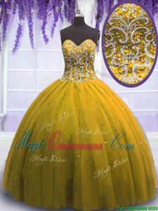 Super Yellow Lace Up Quinceanera Dress Beading Sleeveless Floor Length