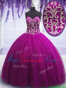 Fuchsia Sweetheart Neckline Beading Sweet 16 Quinceanera Dress Sleeveless Lace Up