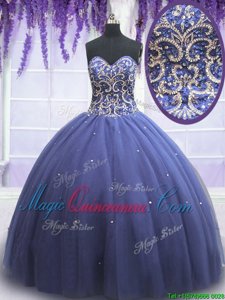 Sweetheart Sleeveless Lace Up Sweet 16 Quinceanera Dress Purple Tulle