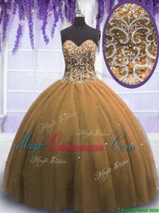 Elegant Brown Lace Up Vestidos de Quinceanera Beading Sleeveless Floor Length