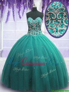 Turquoise Sweetheart Neckline Beading Quinceanera Dress Sleeveless Lace Up