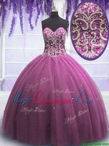 Sweetheart Sleeveless Tulle 15th Birthday Dress Beading Lace Up