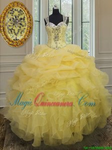 Most Popular Straps Straps Floor Length Ball Gowns Sleeveless Light Yellow Sweet 16 Quinceanera Dress Zipper