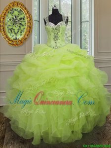 Best Selling Yellow Green Quinceanera Dresses Military Ball and Sweet 16 and Quinceanera and For with Beading and Ruffles Straps Sleeveless Zipper
