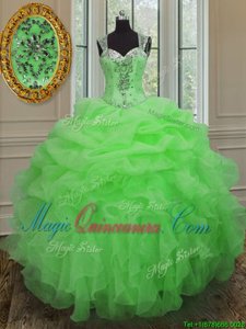 Fitting Straps Straps Sleeveless Beading and Ruffles Floor Length Sweet 16 Dress