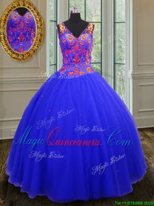 Sophisticated Floor Length Zipper Quince Ball Gowns Royal Blue and In for Military Ball and Sweet 16 and Quinceanera with Beading and Sequins