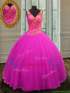 Beading Quinceanera Dress Fuchsia Zipper Sleeveless Floor Length