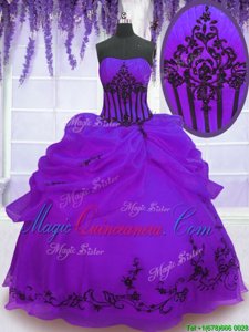 Sleeveless Lace Up Floor Length Embroidery Sweet 16 Quinceanera Dress