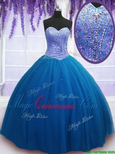 Teal 15th Birthday Dress Military Ball and Sweet 16 and Quinceanera and For with Beading Sweetheart Sleeveless Lace Up