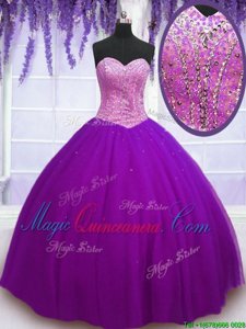 Traditional Eggplant Purple Sweetheart Neckline Beading Quinceanera Dresses Sleeveless Lace Up
