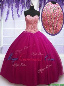 Admirable Floor Length Hot Pink Sweet 16 Dresses Sweetheart Sleeveless Lace Up