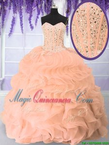 Traditional Sweetheart Sleeveless Lace Up 15 Quinceanera Dress Pink Organza