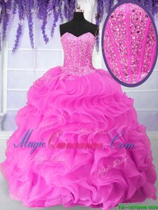 Fine Sleeveless Beading and Ruffles Lace Up Quinceanera Dress