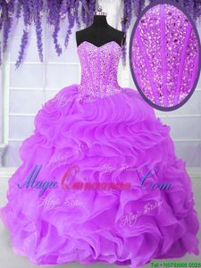 New Arrival Lilac Sleeveless Organza Lace Up Vestidos de Quinceanera for Military Ball and Sweet 16 and Quinceanera