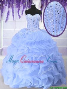 Purple Organza Lace Up Sweet 16 Dress Sleeveless Floor Length Beading and Ruffles