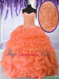 Elegant Orange Red Sweetheart Neckline Beading and Ruffles Quinceanera Dresses Sleeveless Lace Up