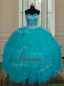 Graceful Sweetheart Sleeveless Tulle 15 Quinceanera Dress Beading and Ruffles Lace Up