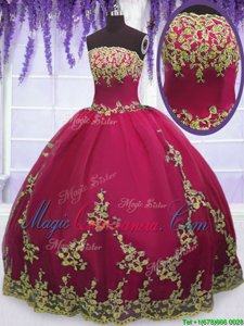 Strapless Sleeveless Tulle Quinceanera Dresses Appliques Zipper