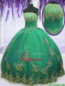 Sophisticated Turquoise Strapless Zipper Appliques Sweet 16 Dresses Sleeveless