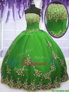 Sleeveless Zipper Floor Length Appliques Quinceanera Dress