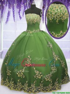 Strapless Sleeveless Tulle Sweet 16 Dresses Appliques Zipper