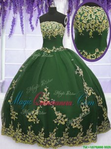 Tulle Strapless Sleeveless Zipper Appliques Quinceanera Dresses in Dark Green