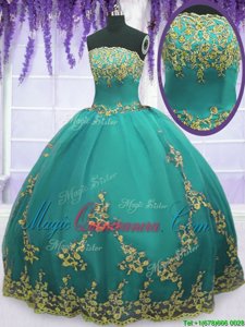 Tulle Sleeveless Floor Length Sweet 16 Dresses and Appliques