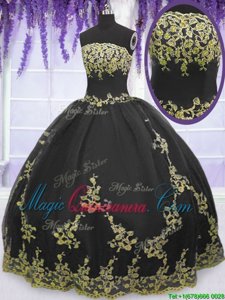 Dazzling Black Zipper 15 Quinceanera Dress Appliques Sleeveless Floor Length