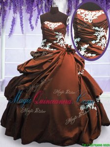 High End Strapless Sleeveless Taffeta Sweet 16 Quinceanera Dress Appliques and Pick Ups Lace Up