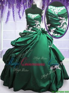 Pick Ups Floor Length Green and Dark Green Quinceanera Dresses Strapless Sleeveless Lace Up