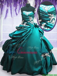 Teal Sleeveless Appliques and Pick Ups Floor Length Ball Gown Prom Dress