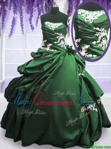 Dazzling Dark Green Strapless Neckline Appliques and Pick Ups Quinceanera Dresses Sleeveless Lace Up
