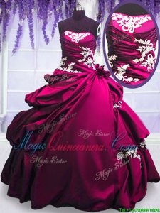 New Style Fuchsia Ball Gowns Taffeta Strapless Sleeveless Embroidery and Pick Ups Floor Length Lace Up Vestidos de Quinceanera