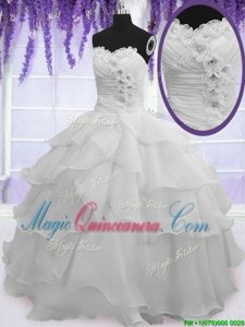 Beading and Ruffled Layers Quinceanera Dress Silver Lace Up Sleeveless Floor Length